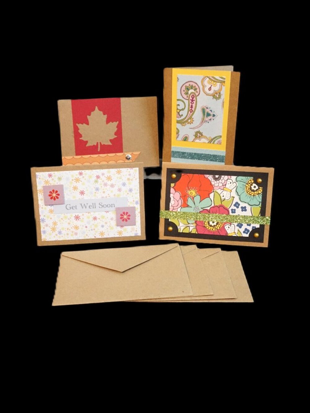 4 Kraft Get Well Soon Handmade Greeting Note Cards Mixed Pack